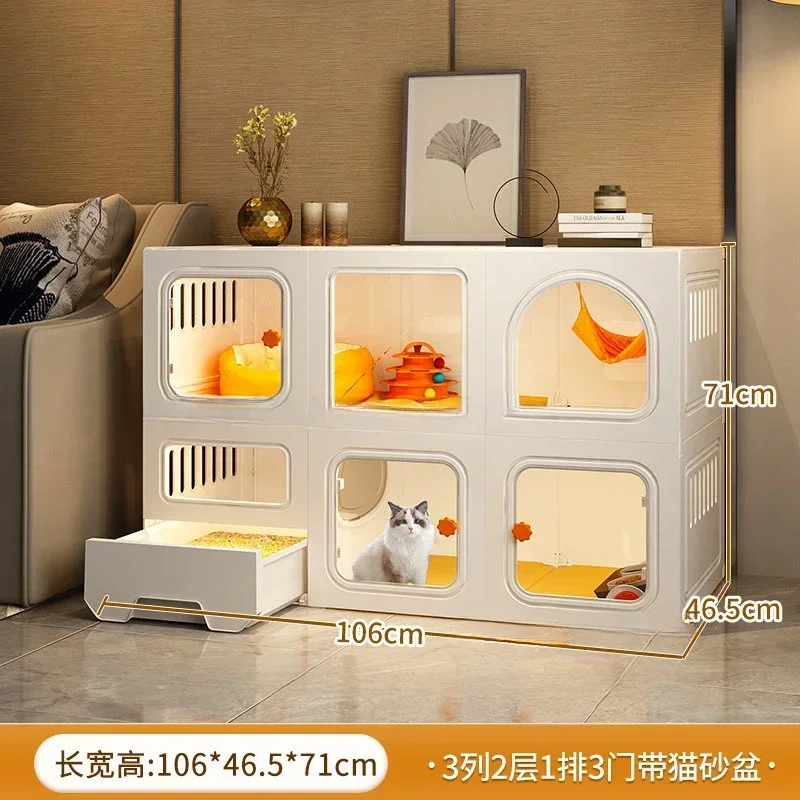 Integrated Transparent Villa With Cat Cage And Manure Box, Indoor Cat Fence, Cat Cabinet With Enclosed Bathroom, Pet House