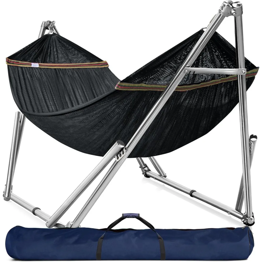 

Double Hammock with Stand 650lb Capacity Double Hammock with Spreader Bar, Solid Grade 201 Stainless Steel 30s Set Up, Sturdy F