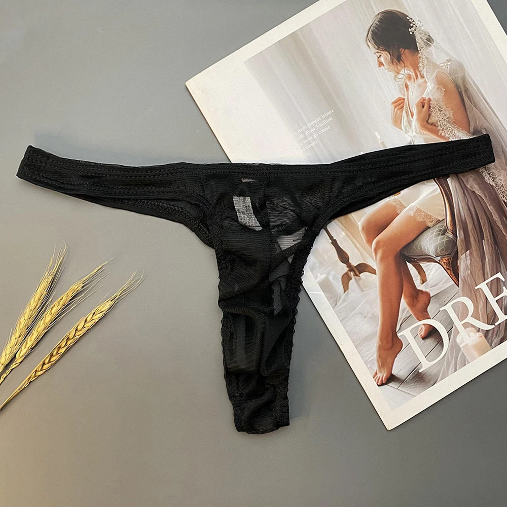 

G-String Underwear Nylon Fabric Men's Sexy Lingerie T back Thong G String Underwear Briefs in Mesh Perspective Variety of Colors