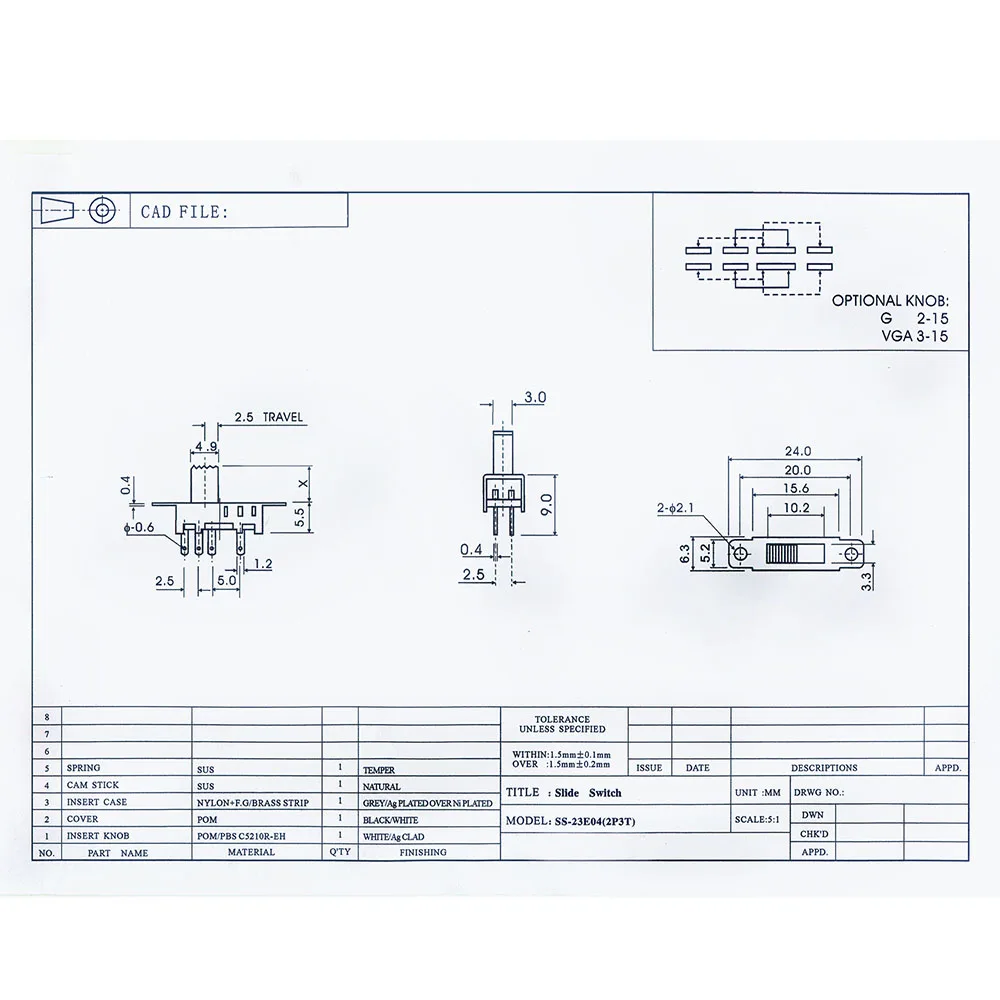 10 pz SS23E04 doppio interruttore a levetta 8 pin 3 file 2P3T DP3T maniglia alta 5mm interruttore a scorrimento piccolo interruttore di alimentazione