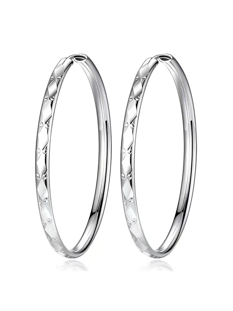 3/4/5/6CM 925 Sterling Silver Big Round Hoop Earrings For Women Fashion Party Luxury Quality Jewelry Accessories Christmas Gift