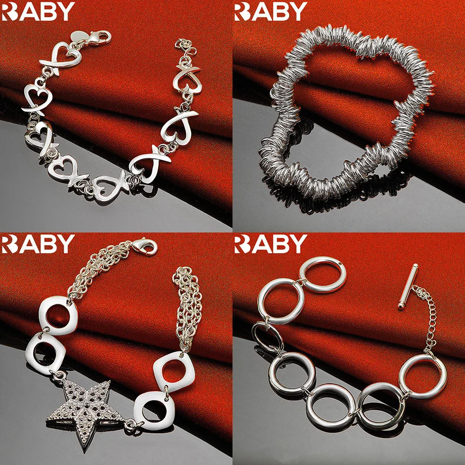 

URBABY 925 Sterling Silver Bracelets For Women Men Anniversary Gift Popular Wild Fashion Romantic Jewelry