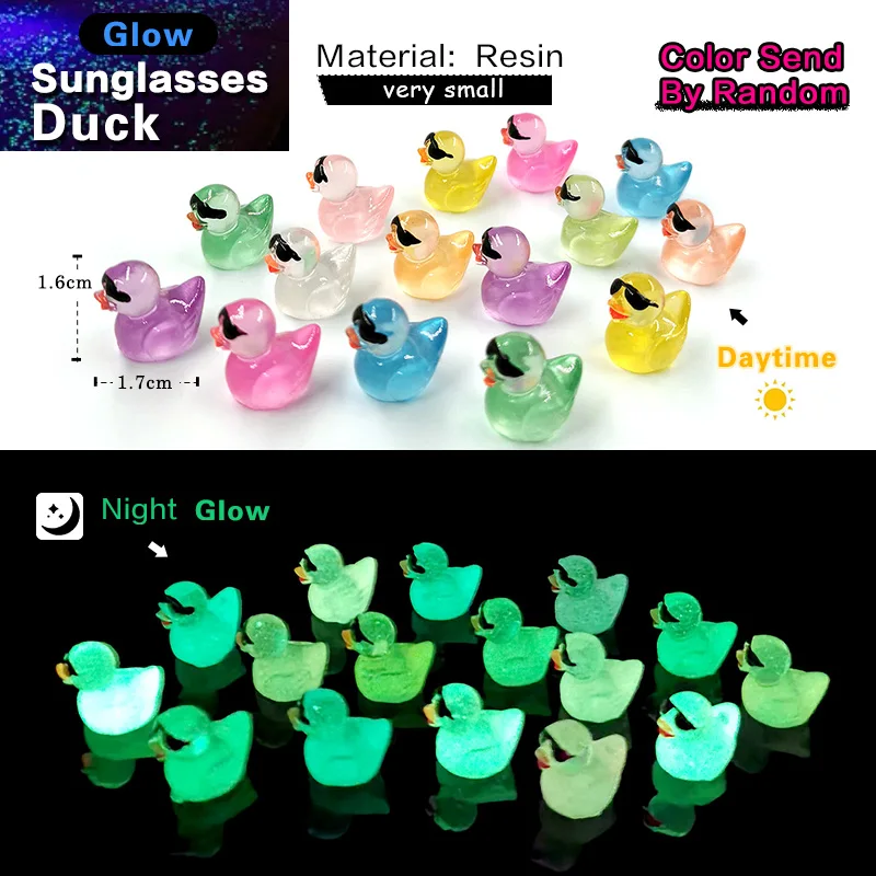 10/30/50Pcs New Glow Luminous Sunglasses Yellow Crown Duck Figurine Model Home Decor Fairy Garden Decoration Accessories Modern