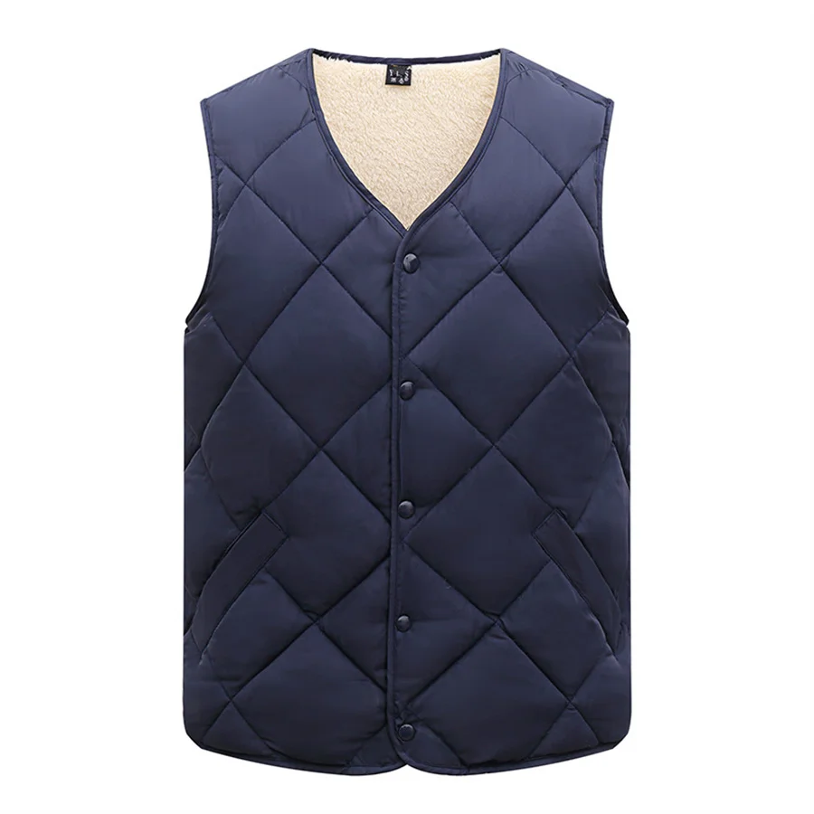 

Winter Warm Men's Thick Plush Lining Vest Soft Inner Wear V-neck Button Sleeveless Jackets Male Cold-proof Fleece Waistcoat
