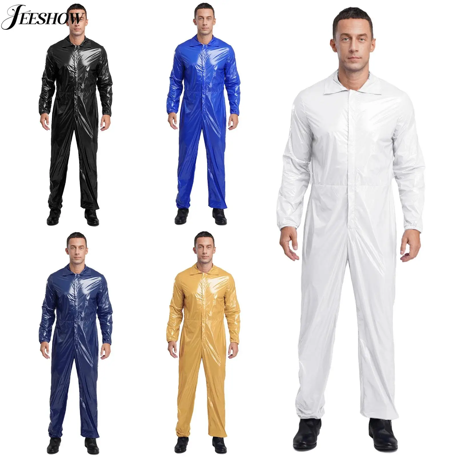 

Мужские водонепроницаемые комбинезоны, рабочая одежда, отложной воротник, длинный рукав, молния спереди, эластичный комбинезон сзади на талии, цельный комбинезон