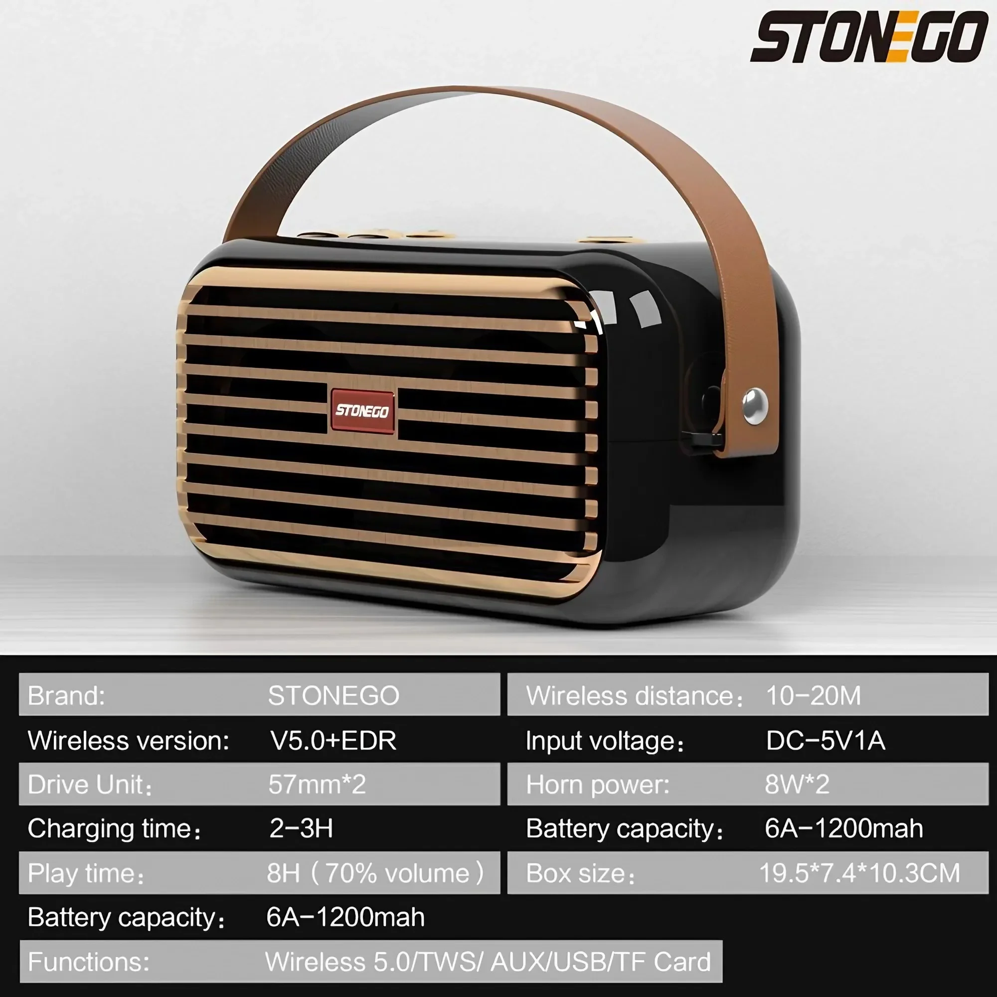 Bluetooth Five Zero Portable Speaker Wireless Stereo Sound 16W Loud Output with True Wireless Stereo Pairing TWS Compatible Dual Channel Deep Bass and Crisp Clear Audio for Home Office Travel Outdoor Entertainment 8