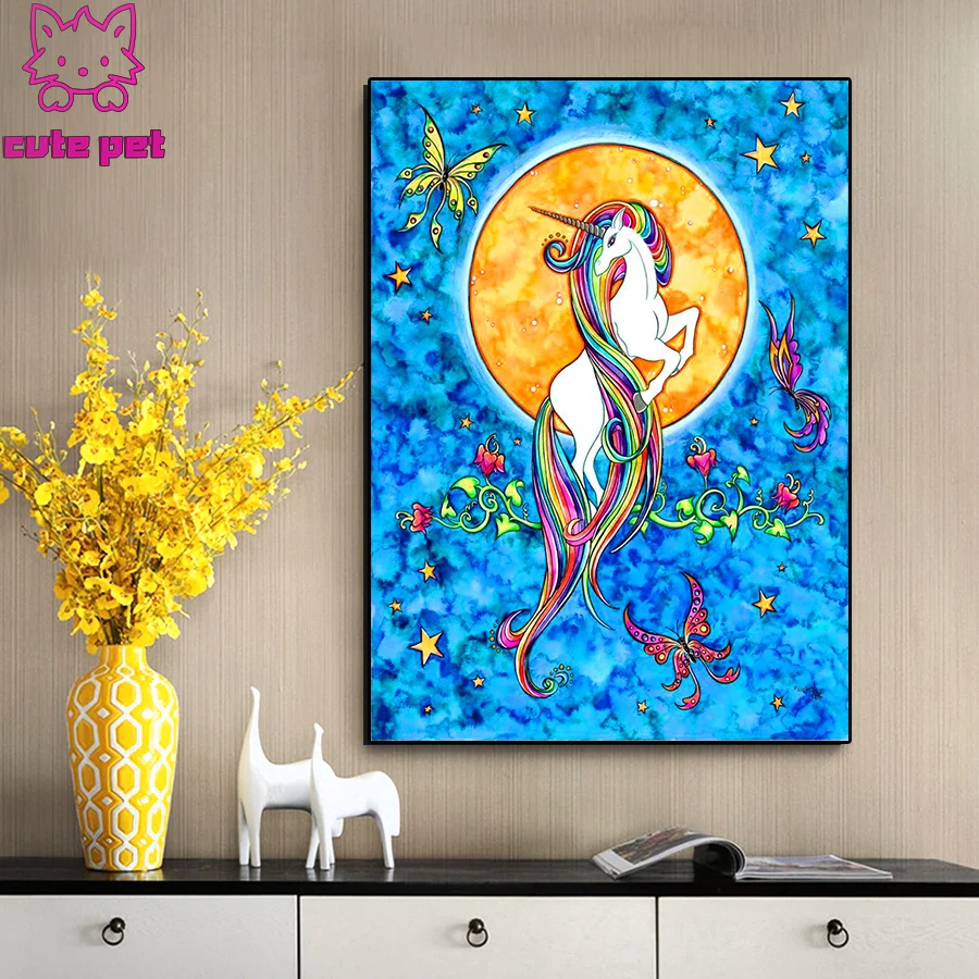 Full Square round Diamond embroidery Flying unicorn Diamond mosaic Animal butterfly 5D DIY Diamond painting Cross stitch Decor