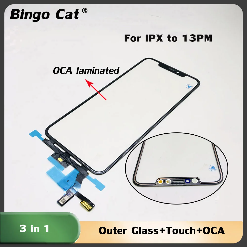 OEM Touch Screen Digitizer Sensor, OCA Goose Glue, iPhone X, XS, Poly 11, 12, 13 Pro Max, Touch Panel Sensor, Outer Glass Part, 10 Pcs