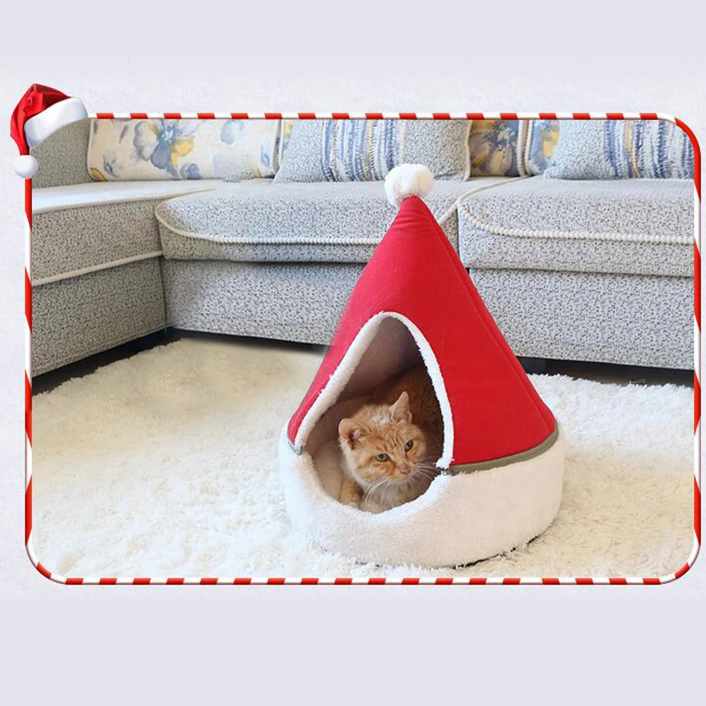 Christmas Cat Bed Dog Tent House Mat Pet Self-Warming 2 In 1 Cave Cute Sofa For Small Dog Kitten Hut Hideout Pets Supplies