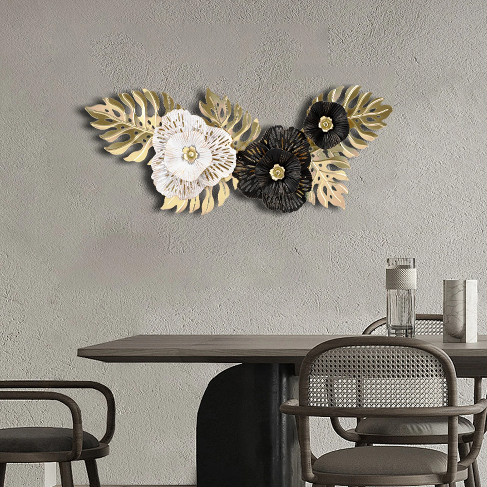 Metal Wall Flower Pendant Decor Hollow Out Design Wall Pendant for Living Room Study Office