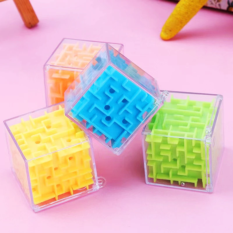 4X4cm 4PC Three-dimensional Square Transparent Rolling Beads Puzzle Maze Toy Kids Birthday Party Gift Pinata Filler Party Favors