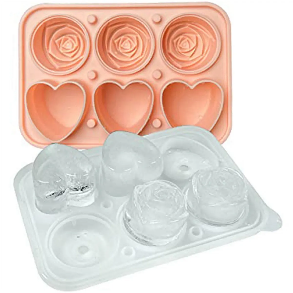 A78I Roses Ice-Cube Mold, Heart Shape Ice-Cube Tray, Silicone Ice Mold, Ice Ball Maker for Whiskey Cocktails Drinks, Pink
