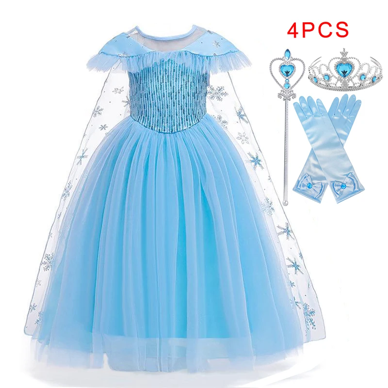 Children Cosplay Costume For Girls Snowflake Princess Dress Sequin Kids Birthday Weeding Gown Halloween Carnival Party Dresses