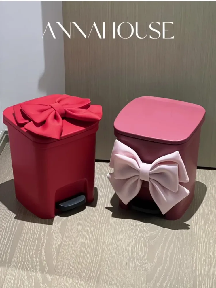 Cartoon Bow Creative Design Trash Can Living Room Bathroom Floor Decoration Wastebasket Aesthetic Luxury Ornaments Litter Bins