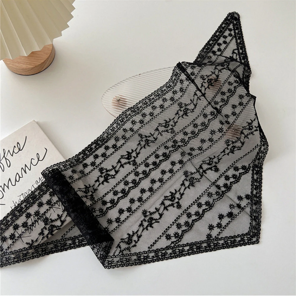 Transparent Lace Hollow Scarf Triangle Head scarf Ladies Elegant Hair Bands Bandanas Women Girl Bows Neck scarf Headband