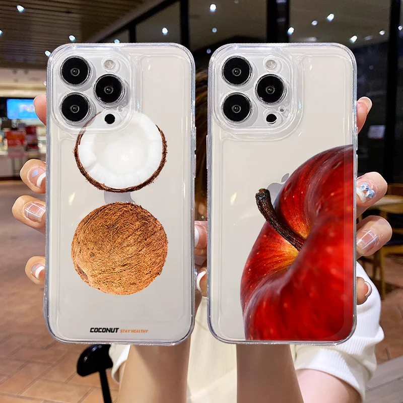 

Fresh Coconut Green Apple Clear Phone Case For iPhone 16 15 11 12 14 13 Pro Max Mini X XSMax XR 7 8 Plus SE4 16e Silica Covers