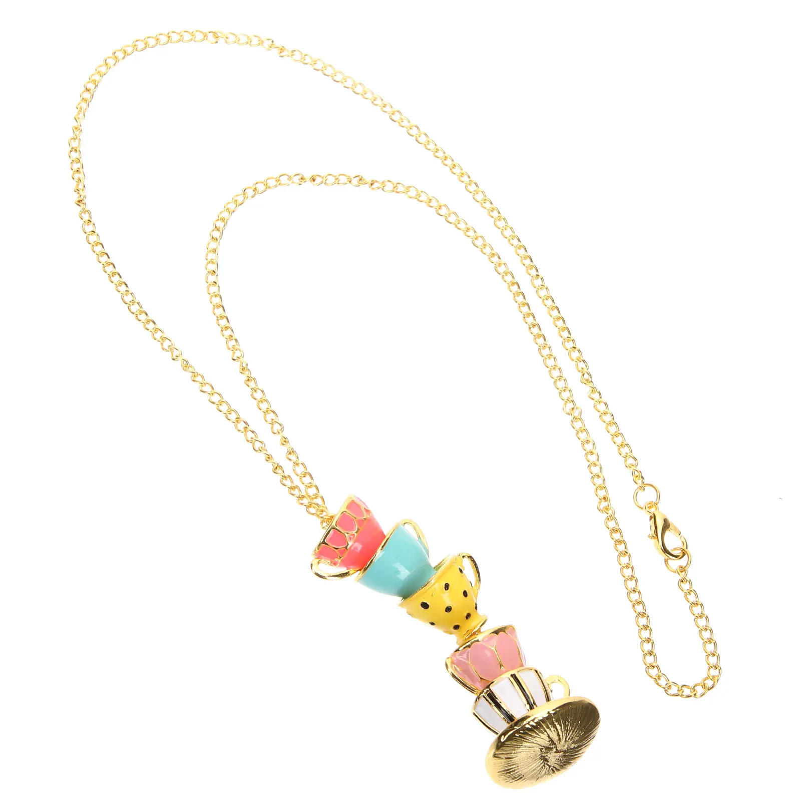 

Long Necklace Dangle Chain Women Fashion Alloy Enamel Teacup Sweater Pendant Gifts Birthday Christmas Valentine
