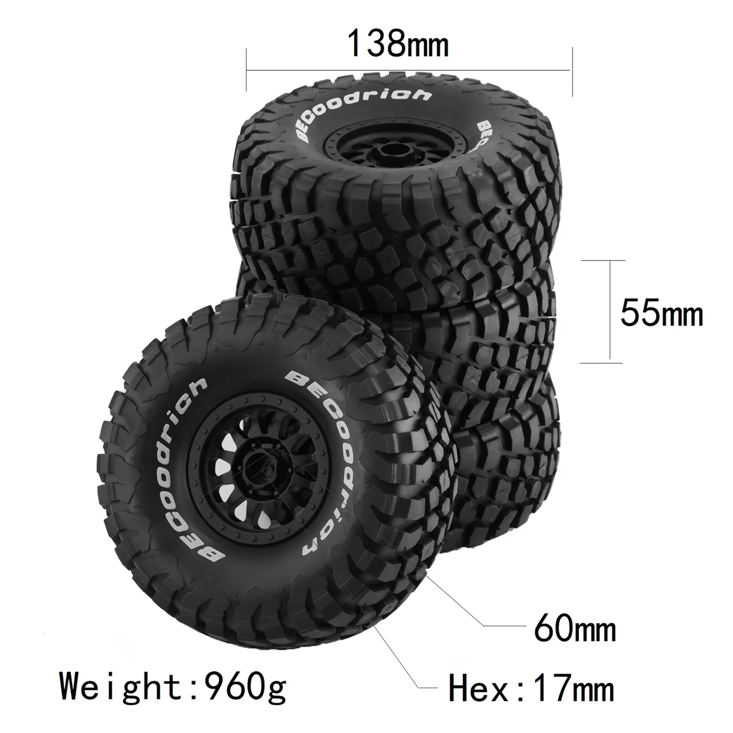 Neumático de camión de recorrido corto desierto, 4 Uds., 138mm, 1/7, rueda hexagonal de 17mm para ARRMA Mojave TRAXXAS UDR Yikong DF7 FS, Buggy todoterreno, coche RC