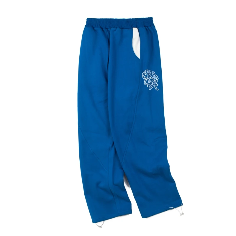 Amerikanische Streetwear Herren Baggy Jogginghose Patchwork Casual Fleece Trainingshose mit Stickerei und Kordelzug am Saum Baumwoll-Sweatpants Vintage – Detail 7