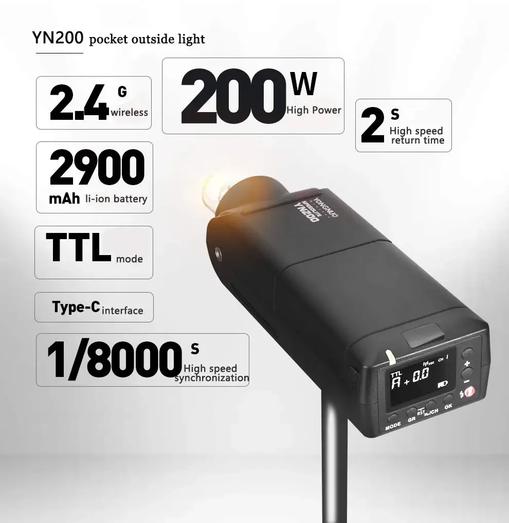 YONGNUO YN200 Flash Light Speedlite Kit TTL HSS 200W High-Power Outdoor Flash with 560TX Pro Trigger for Canon Nikon Camera