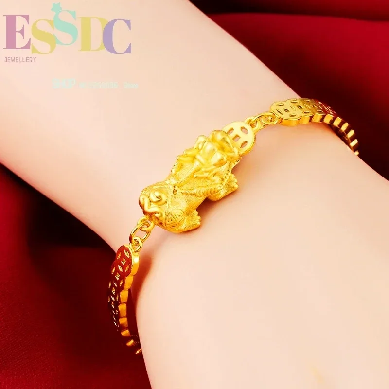Dropship Bride Wedding Jewelry Imitation Gold Pixiu Charm  Coin Chain & Link Bracelets Bring Wealth for Fashion Women