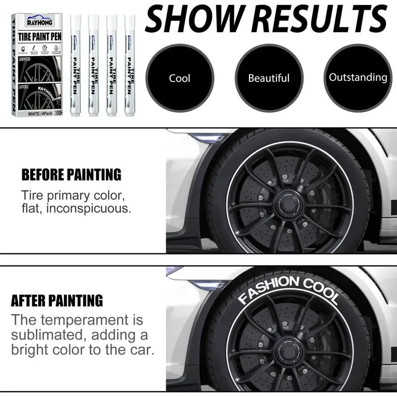 Car Tire Marker Pen Paint Pen Waterproof Anti Fade 4PCS Marker Pens Safe Tire Pen Car Accessories For Metal Paper Glass Stone