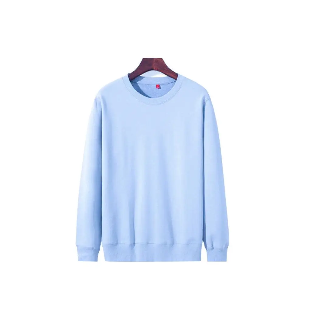 600G Cotton Plush Thickened Sweatshirt Thin Plush Heavyweight Solid Round Neck Sweater Autumn Winter Warm Sweater