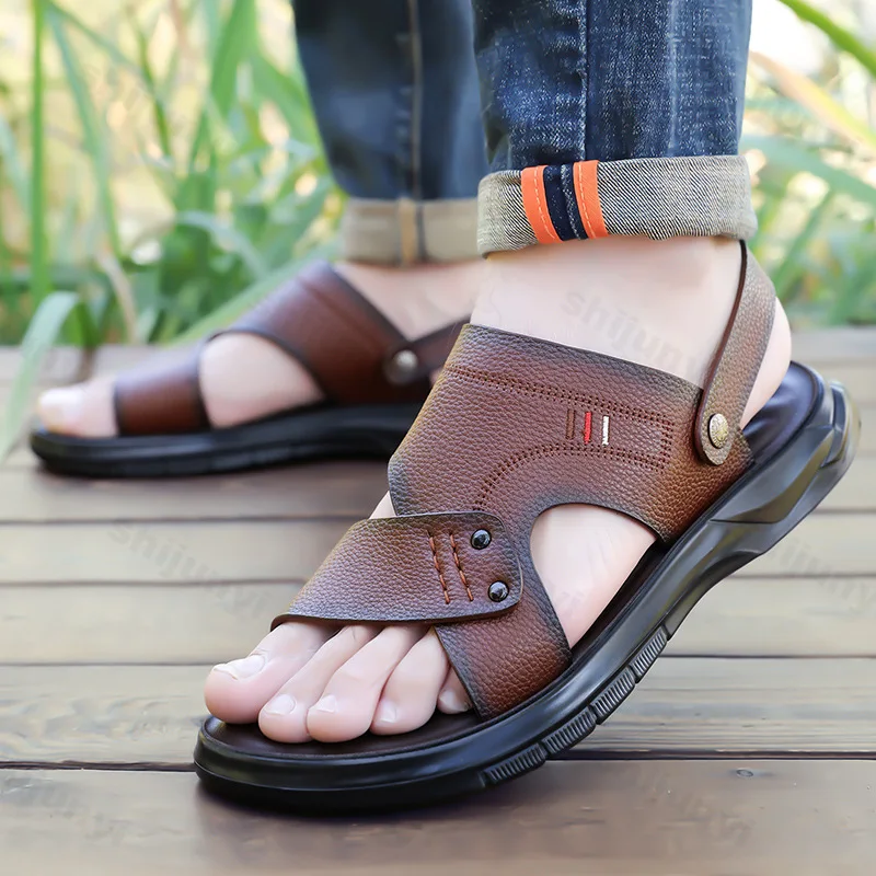 

Men's Sandals Summer 2025 Casual Soft Bottom Driving Beach Shoes Slip-On Anti-Slip Microfiber Comfortable Sandals High Quality