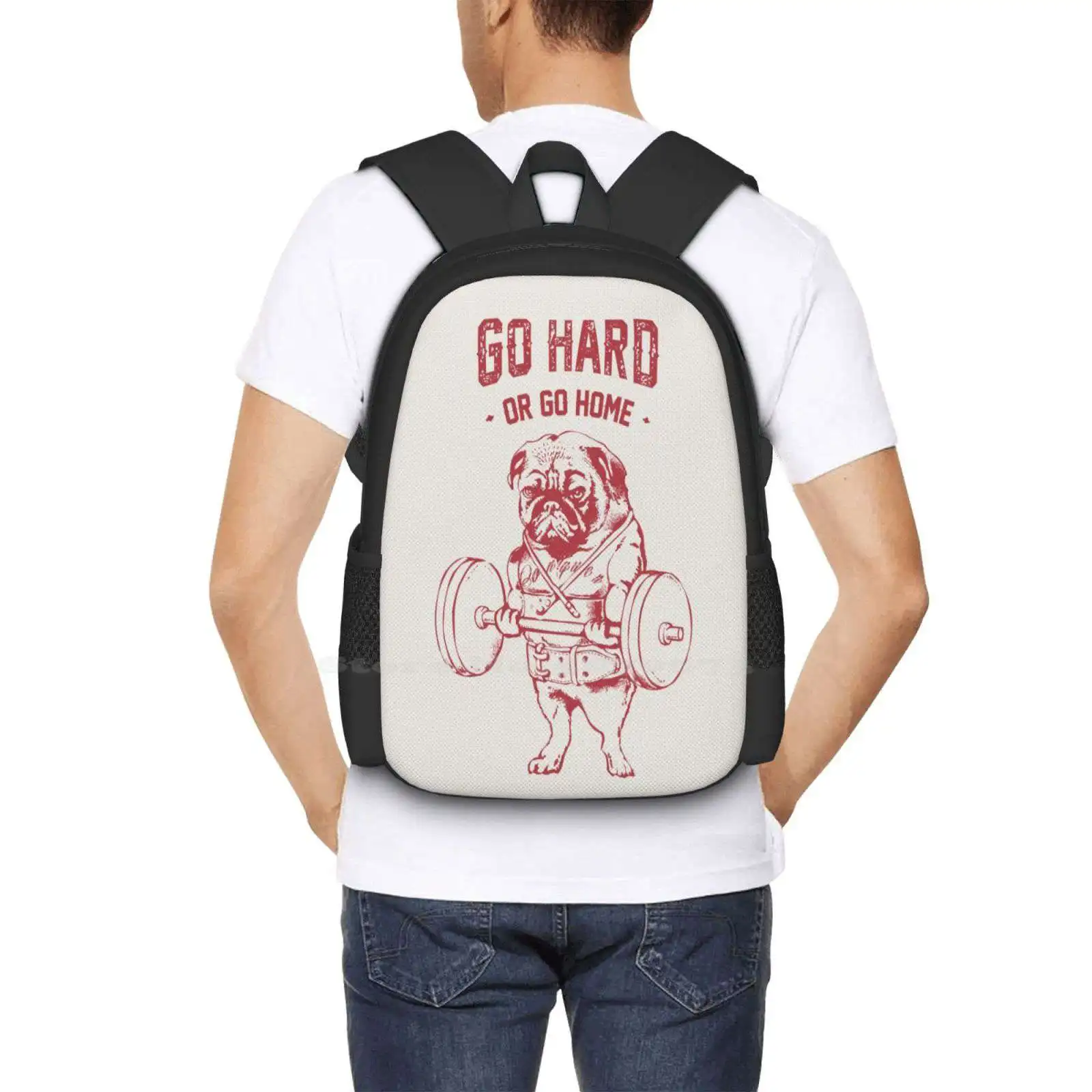 Mochilas escolares con diseño de patrón de Pug para ir a casa o ir duro, viaje para ordenador portátil, gimnasio, entrenamiento, Fitness, motivación