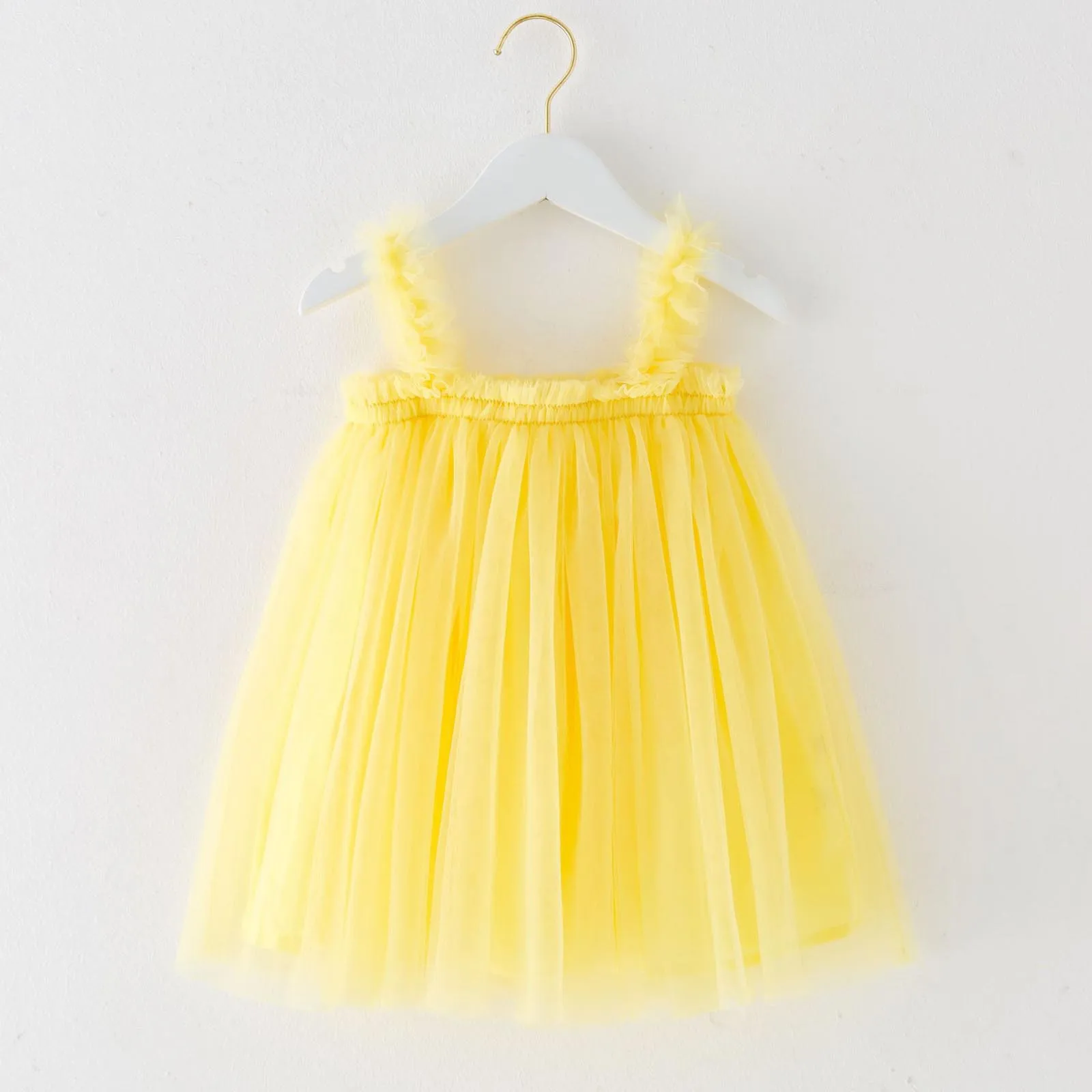 Christmas Baby Girls Sling Princess Dress Lace Party Birthday Vestidos Infant Children Casual Lovely Solid Yellow Dress 2-6 Yrs