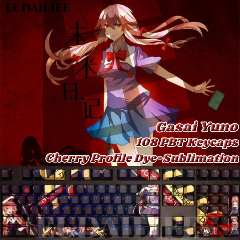 

Gasai Yuno 108 Keycap Future Diary PBT DYE Sublimation Light Transmitting Cherry Switch Cross Key Cover for Mechanical Keyboard