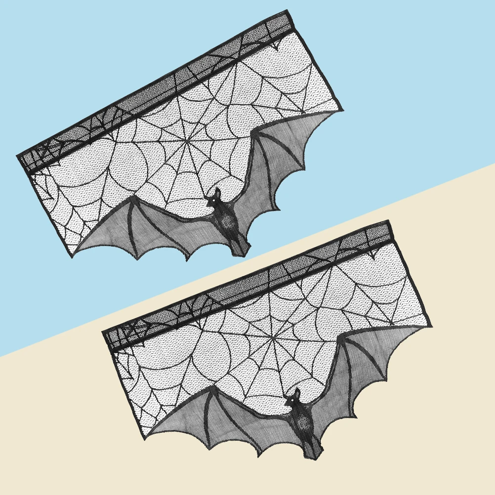 

2 PCS Halloween Decor Lace Table Runner Decorations Indoor Black Fireplace Cloth
