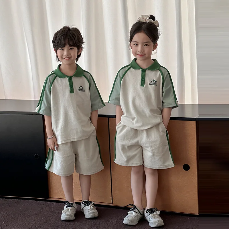 

UNITIM Children Sibling Look 2PCS Clothes Set Spliced Cotton Thin Polo T-shirts Striped Loose Shorts Suit Kids Summer Outfits