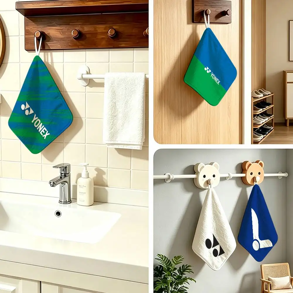 Toalla LOGO Y-YONEX de poliéster y algodón, toalla de cocina colgante, toalla para limpiar las manos, agradable al tacto, para hotel, cafetería, hogar