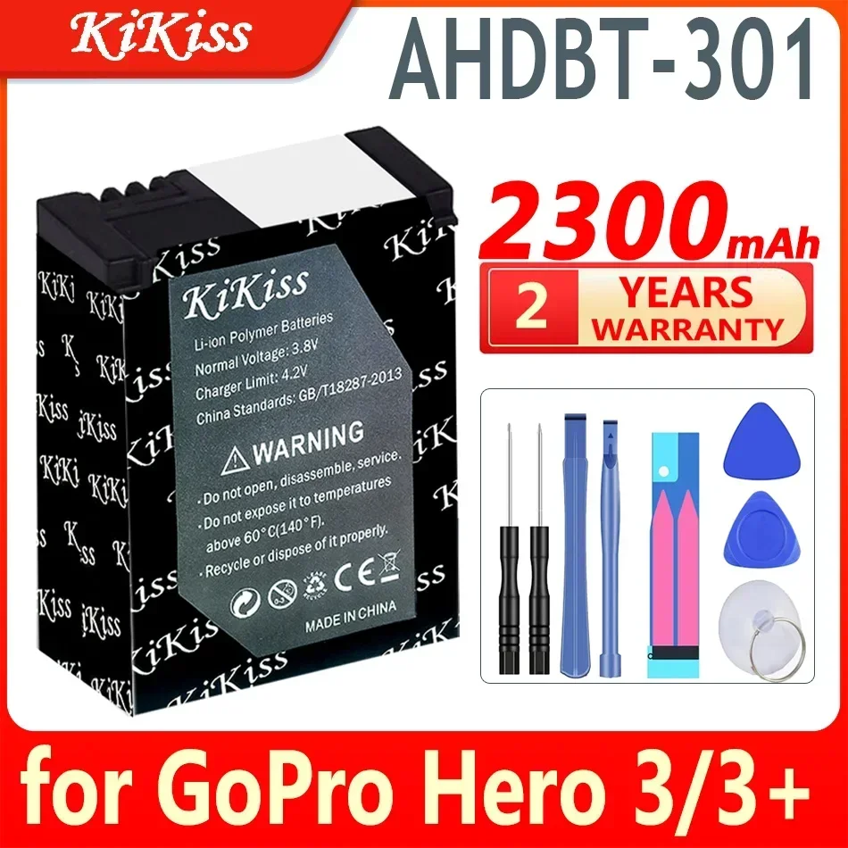 KiKiss 2300mAh AHDBT-301 AHDBT301 AHDBT 301 Li-ion Battery for GoPro AHDBT-201/301 Hero3 for Go Pro Hero 3/3+ Camera Batterij