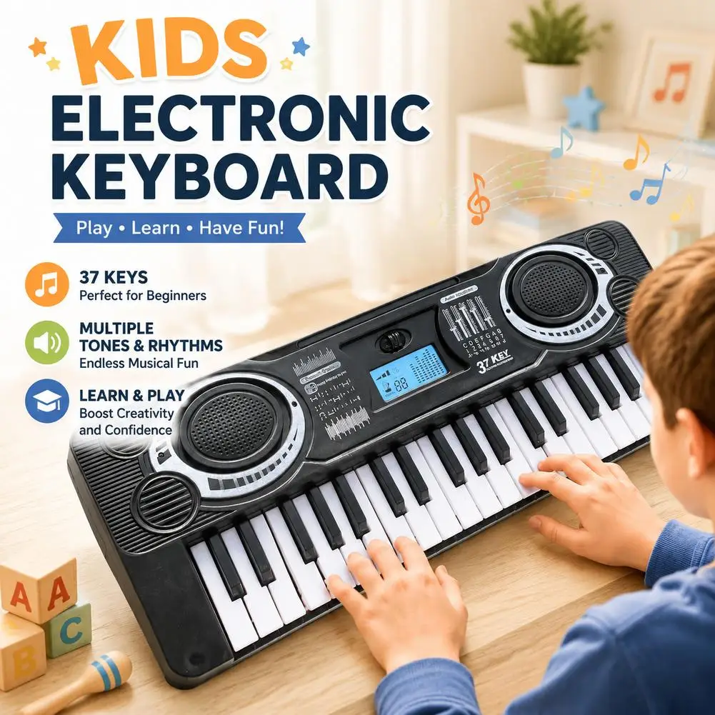 37Keys Kids Electronic Keyboard Simulation Musical Instrument Toy Piano For Toddler Beginners Multi Rhythms Electronic Piano