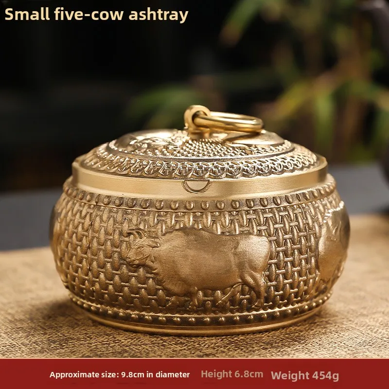 

Bronze Five Ox Enamelware Ashtray - Creative, Personalized, Trendy, Dust-Resistant with Lid - Copperware Ashtray