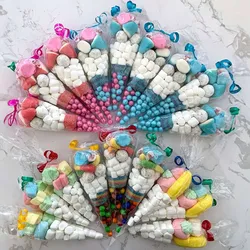 50 Stück klare Kegel-Süßigkeits-Aufbewahrungsbeutel, kegelförmige transparente Plastiktüten, Popcorn-Süßigkeitstüten für Babyparty, Hochzeit, Party, Taschen, Zubehör