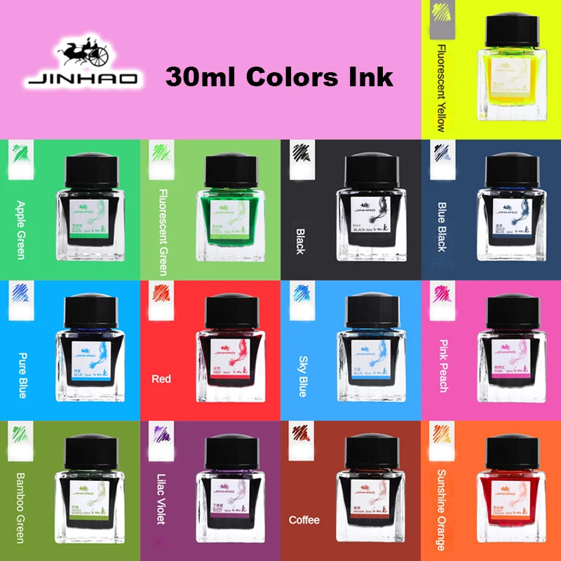 Jinhao Fountain Pen ink 30ml Color Glass Bottled Ink Writing Drawing Chinese ink Cartridge School Office Supplies Stationery