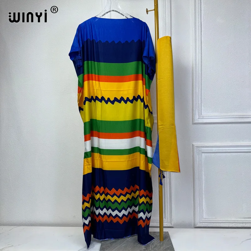 

WINYI 2024 New African Women Dashiki boho print muslim woman dubai Free Size Design With Scarf Maxi Loose African Elegant Dress