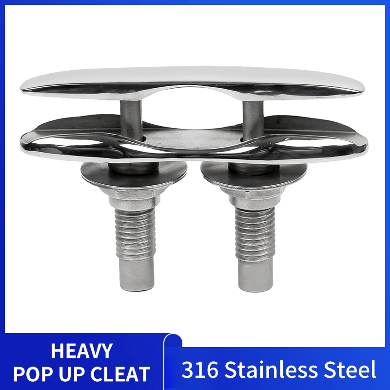 

NEW！Heavy Duty 6/8 Inch 316 Stainless Steel Flush Pop Up Cleat Pull Up Boat Accessories Widen handle Retractable Mooring Rope