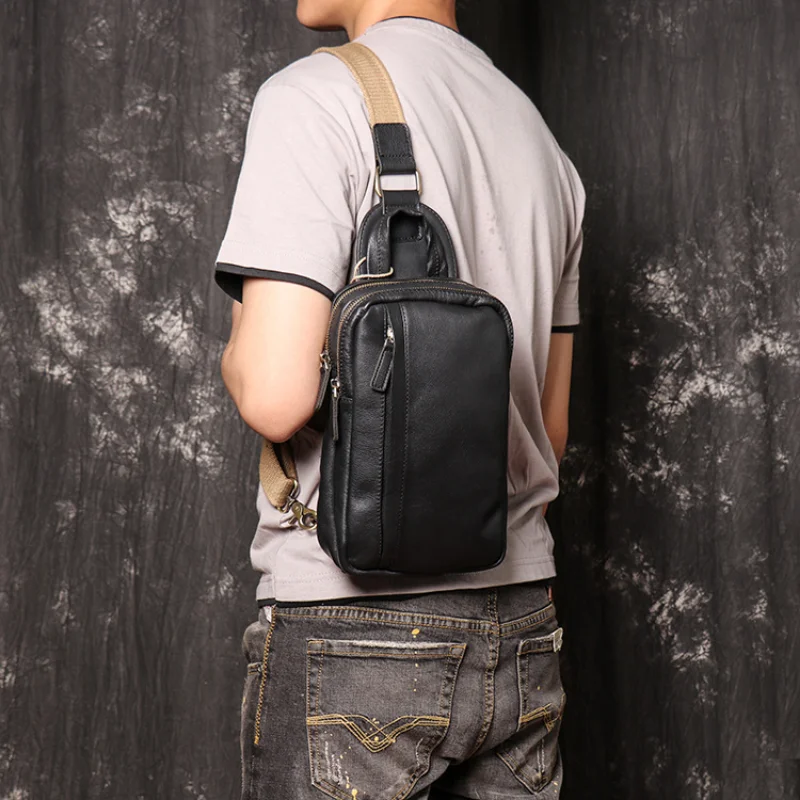 

men's cool oil leather chest bag leather women's shoulder backpack large capacity cow leather messenger bag