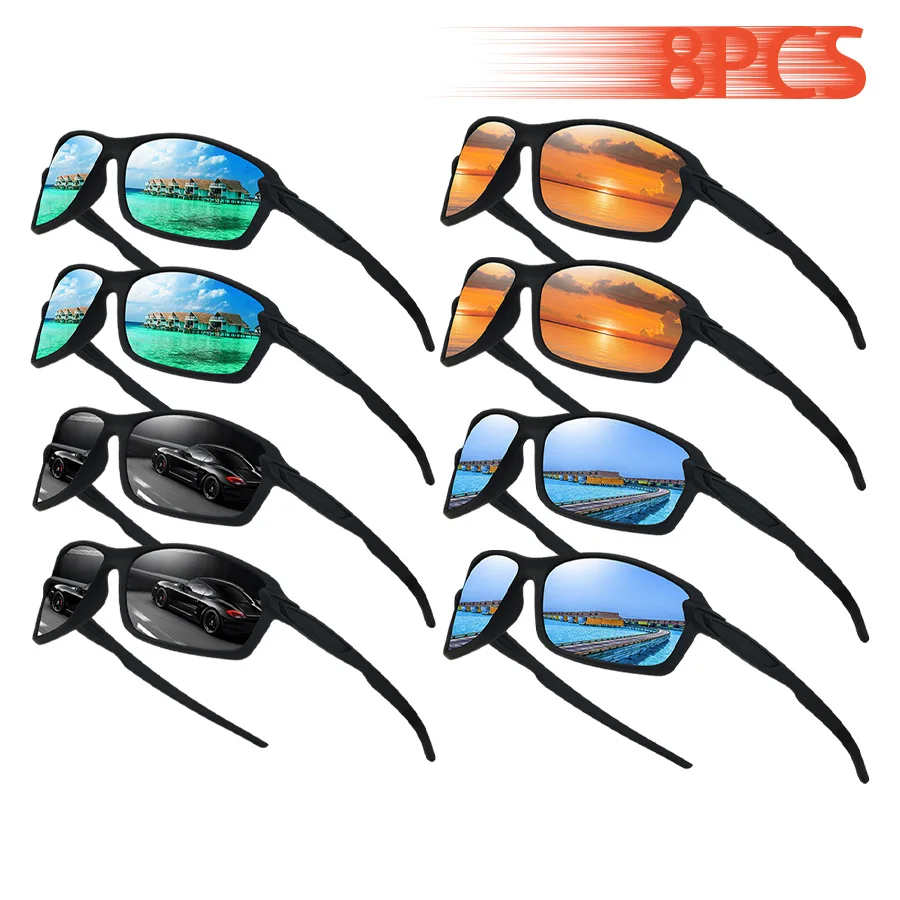 8 Stück Unisex-Sport-Sonnenbrillen, Vintage-Stil, leicht, bequem, für Outdoor-Sportarten, Laufen, Radfahren, Angeln, Fahren, Wandern