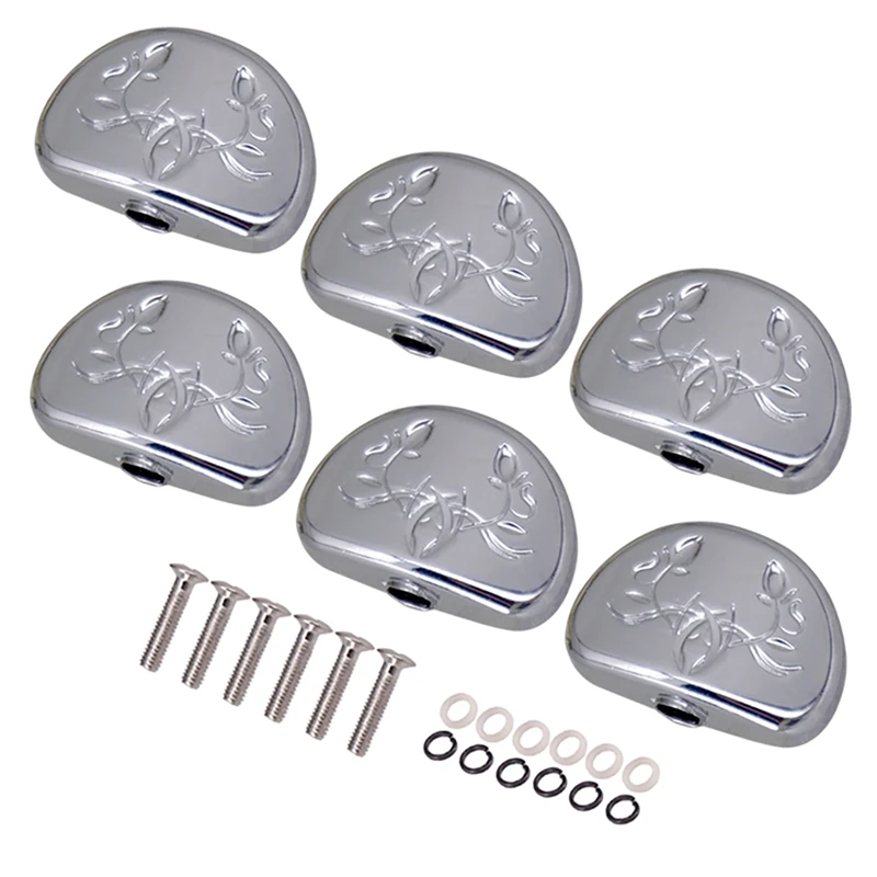 6Pcs Guitar Tuners Machine Head Buttons Metal Carved Oval Button For Folk Electric Guitar Handle