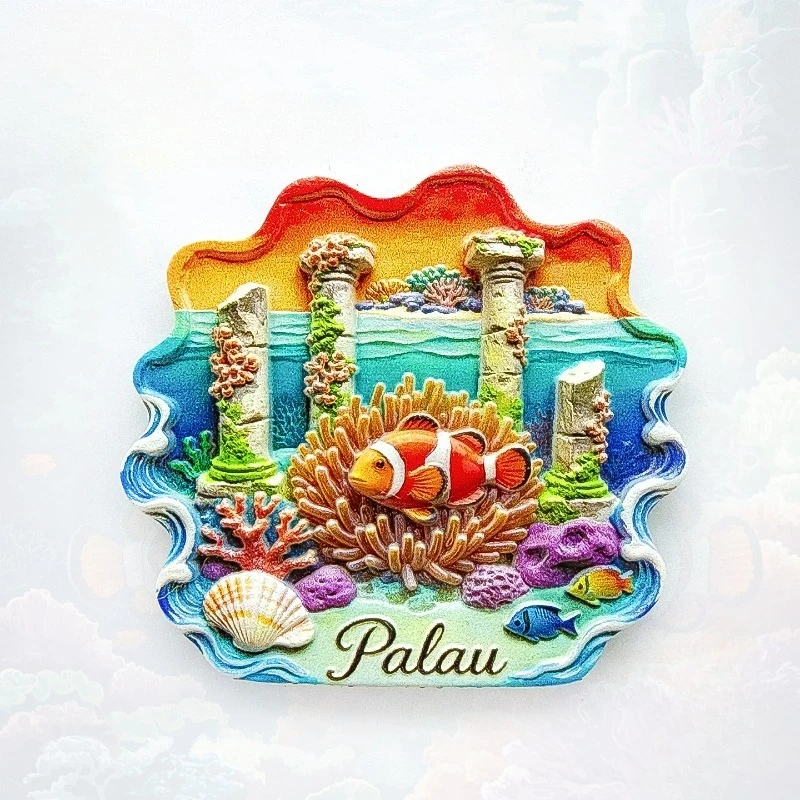 Imán de nevera de Palau con pez payaso y coral en 3D vibrante - Souvenir único de Micronesia para amantes del océano y decoración de viaje