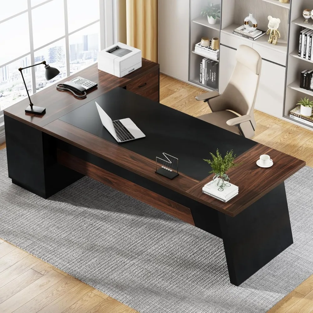 

78 Inch L Shaped Executive Desk, Large Desk with Drawers and Side File Cabinets, Modern Home Office Computer Desk