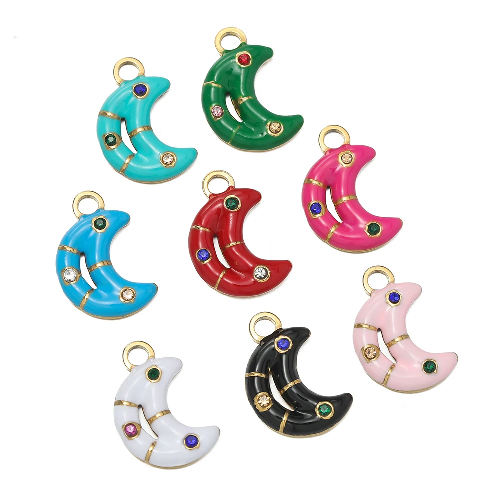 

1Pcs Colorful Moon Shape Drop Oil Pendants for DIY Necklace Pendant Stainless Steel Chain High Quality Supplies