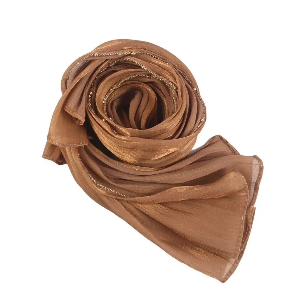 

Luxury Solid Color Ethnic Style Scarf Beads Chain Shiny Islamic Turban Bandana Long Headscarf Female