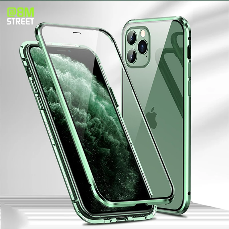 Glass 360 Metal Magnetic Case For iPhone 11 12 13 14 Pro Max 14Plus Case For iPhone 12 13 Mini X XR XS MAX 14 Plus Phone Covers