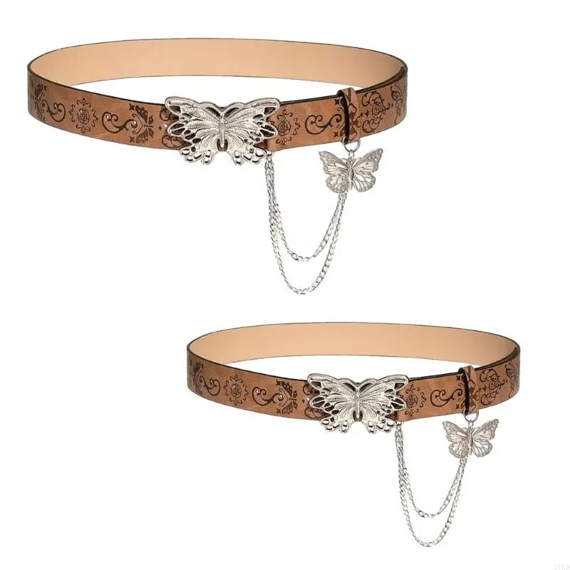 31KD Aesthetic Butterfly Buckle Belt for Women Embossing Pattern Pin Buckle Belt Cool Girls Waistband for Jeans Pants Decor
